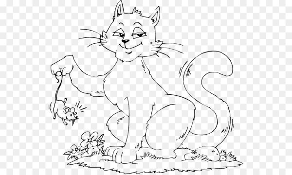 Котик с мышкой раскраска