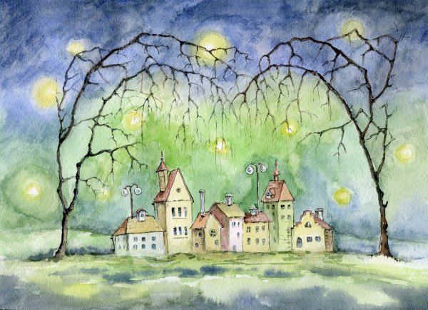 Волшебные домики акварелью