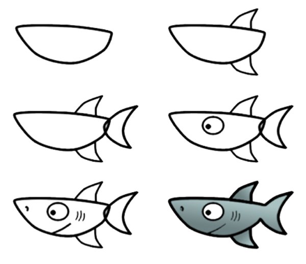 Поэтапное рисование рыбы для детей