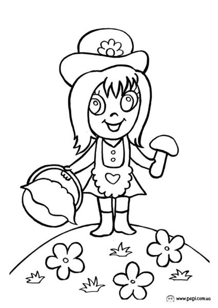 Девочка с корзинкой раскраска