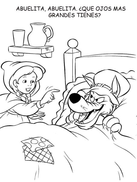 Красная шапочка раскраска волк в кровати