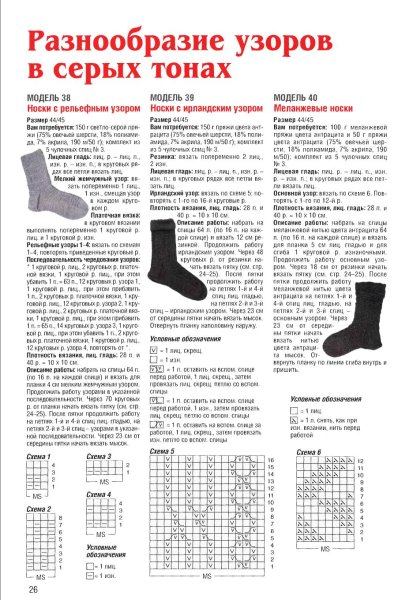 Схема вязания мужских носков спицами 42 размер