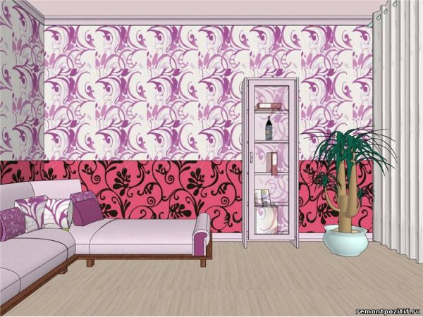 Поклейка обоев с рисунком на одной стене