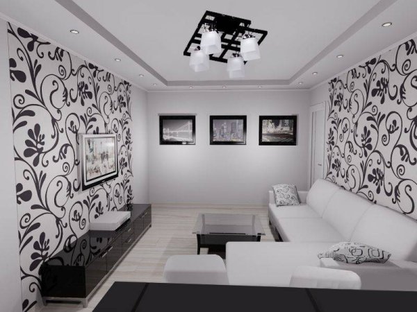 Черно белый интерьер гостиной