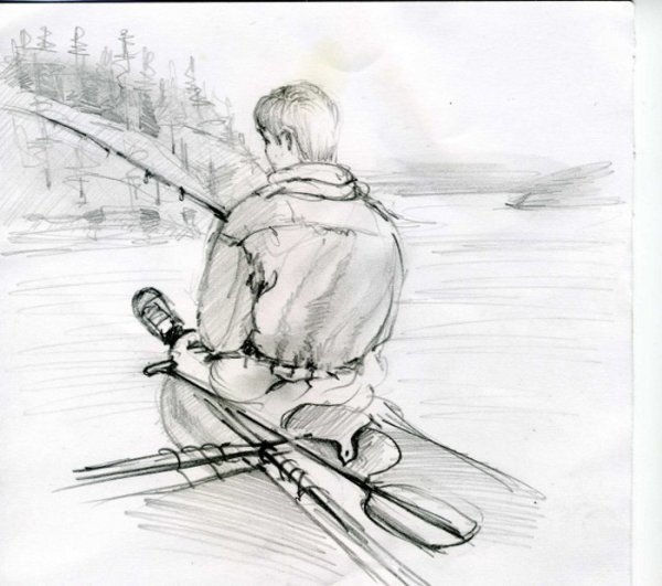 Рыбалка рисунок карандашом