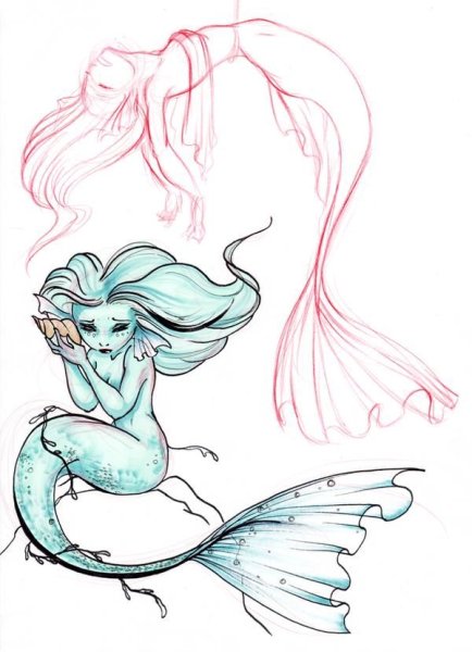 Русалка карандашом для начинающих