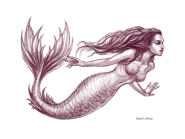 Русалка эскиз карандашом