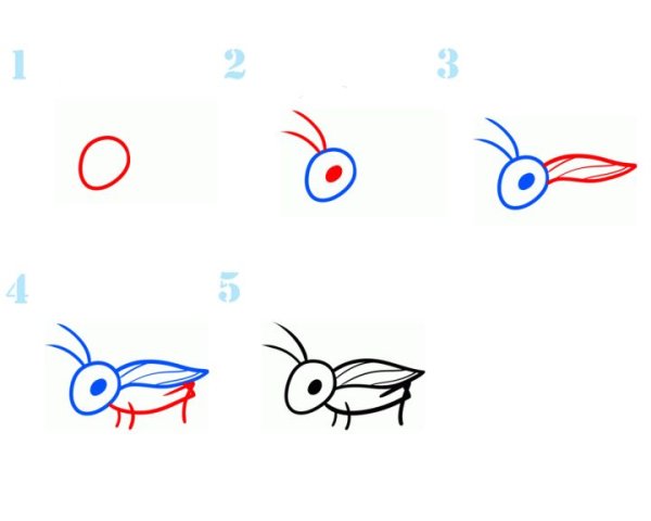 Поэтапное рисование кузнечика для детей