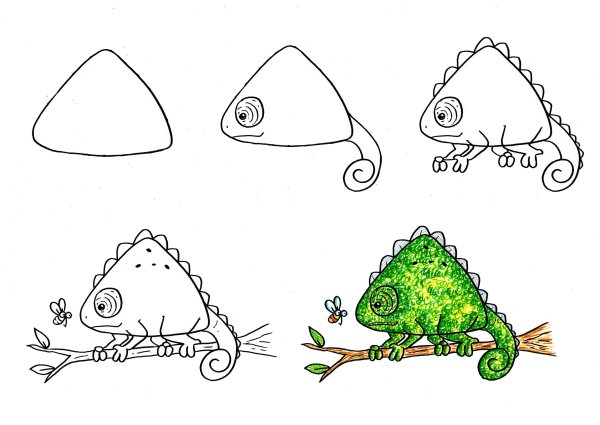 Хамелеон рисунок поэтапно