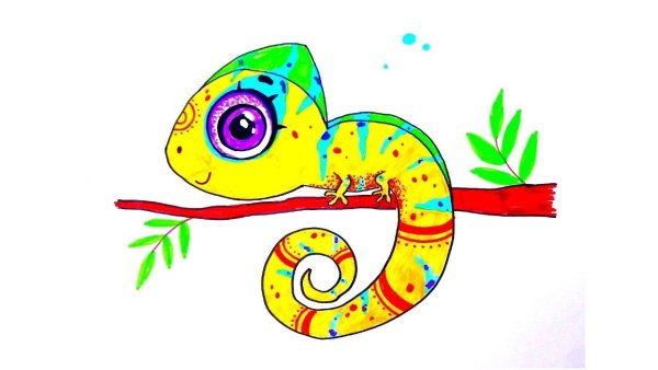 Хамелеон рисунок для детей фломастеры