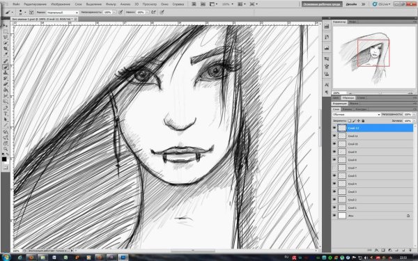 Рисование скетчей на графическом планшете