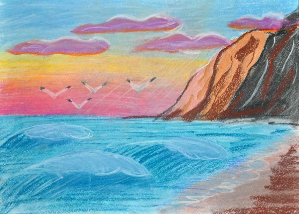 Пейзаж цветными карандашами