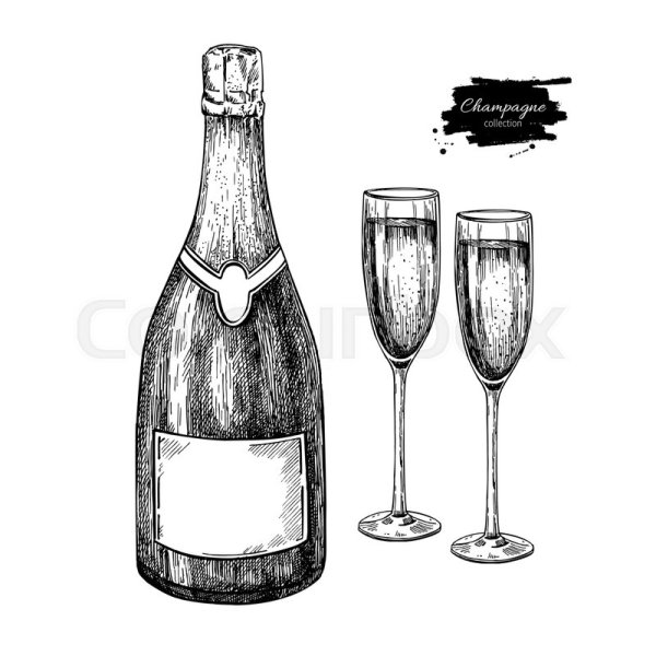 Шампанское рисунок карандашом