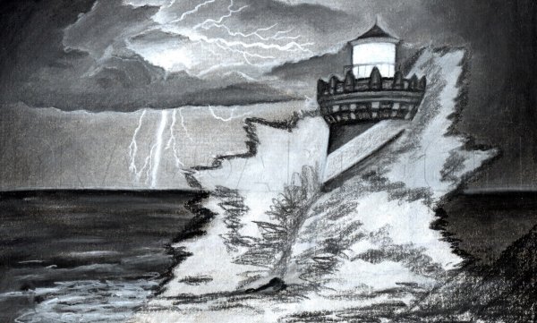 Буря черной и белой гуашью