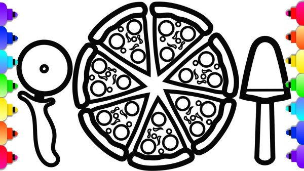 Пицца для рисования черно белая