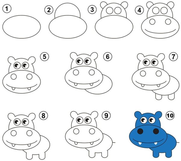 Бегемот срисовка для детей