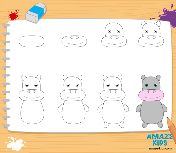 Картинки для раскрашивания Бегемот