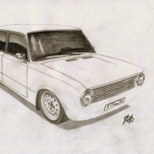ВАЗ 2107 спереди карандашом