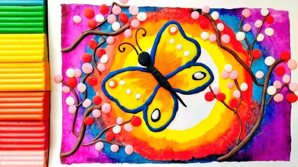 Аппликация из пластилина на картоне