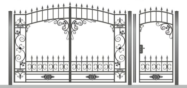 Кованные ворота размер бок 200см центр 220см.