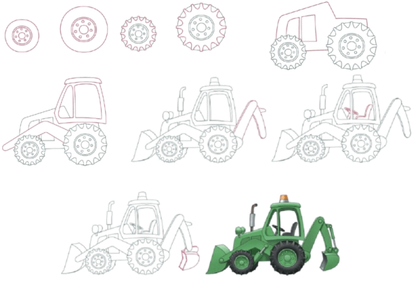 Трактор рисунок для детей карандашом