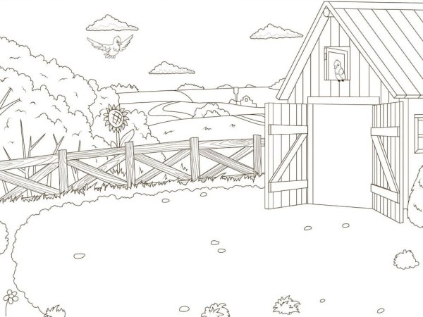 Двор раскраска для детей