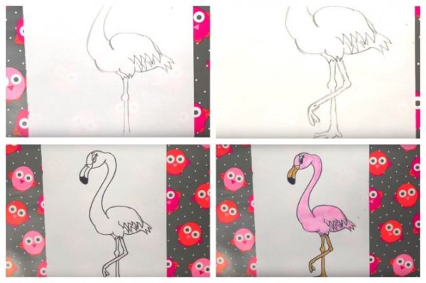 Фламинго акварелью легко