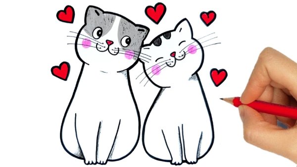 Котик с сердечком рисунок простой
