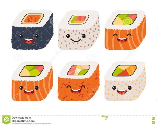 Стикеры мультяшные суши и роллы