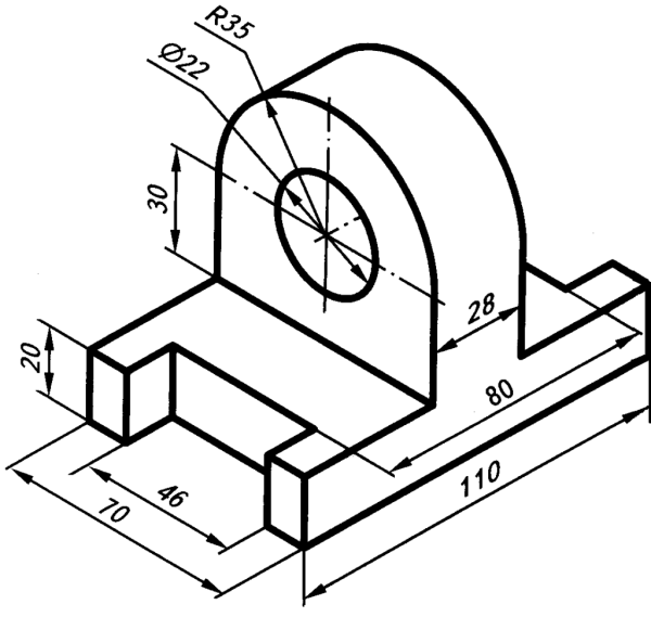Изометрическая проекция детали опора