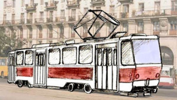 Трамвай на прозрачном фоне