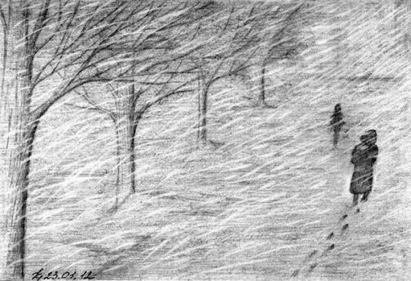 Метель рисунок карандашом