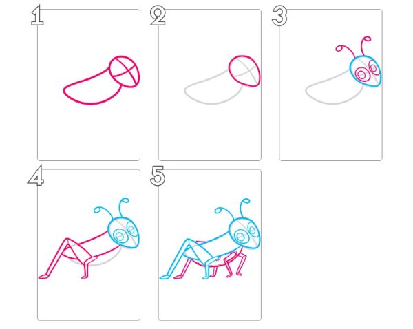 Нарисовать кузнечика ребенку