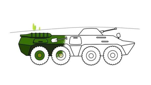 Поэтапное рисование БТР для детей