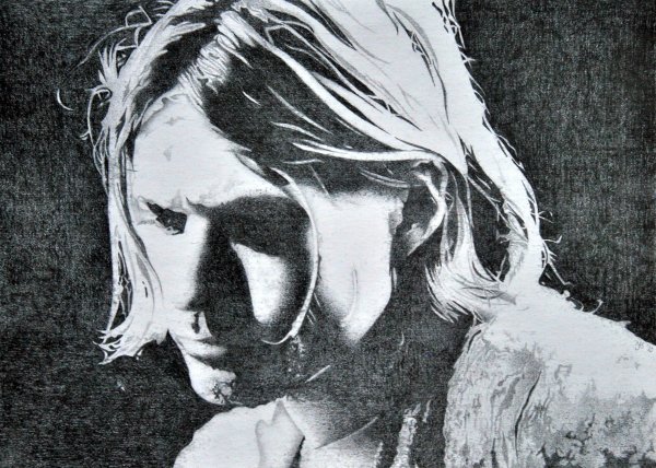 Курт Кобейн с гитарой рисунок