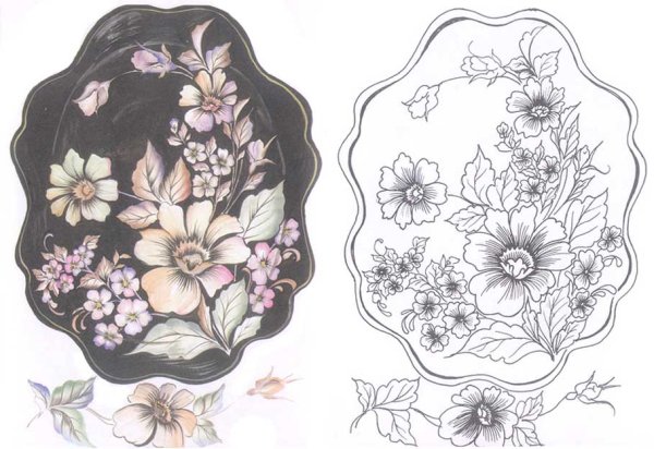 Раскраска Жостово подносы для детей