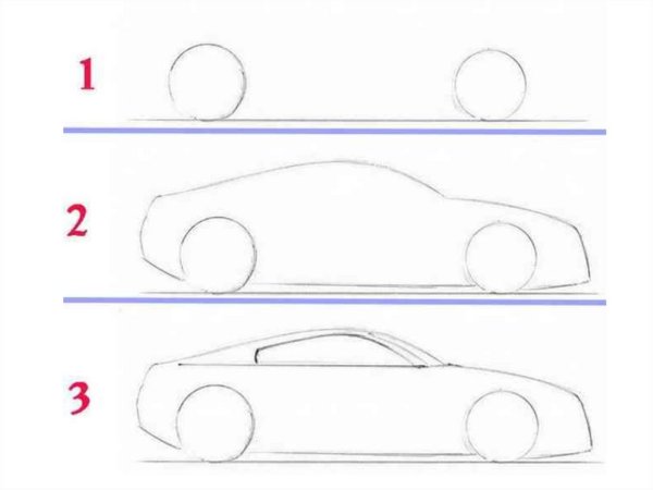 Как нарисовать легко машину поэтапно сбоку