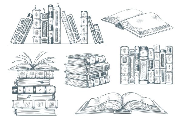 Полка с книгами скетч