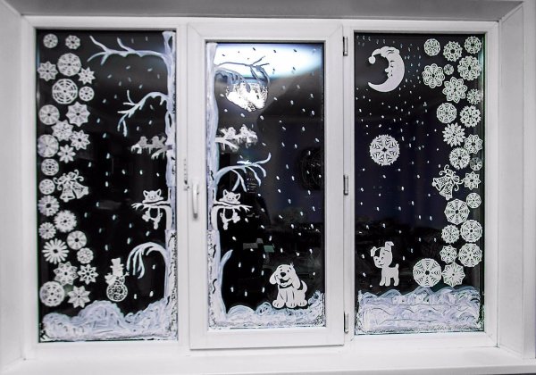 Новогодние рисунки на окнах