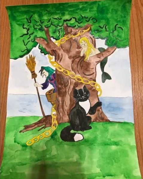 Рисунок к стихотворению у Лукоморья дуб зеленый