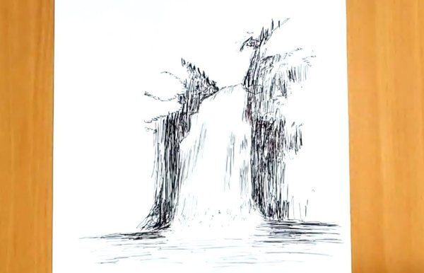 Водопад набросок карандашом