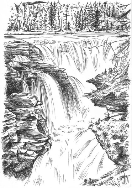 Водопад цветными карандашами