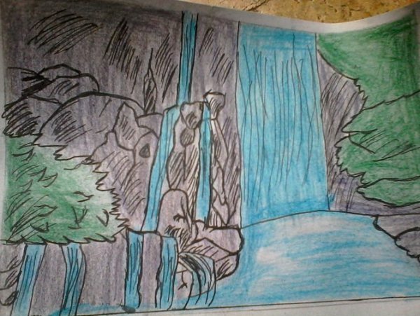 Водопад рисунок легкий