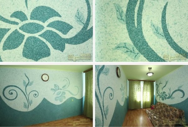 Узоры жидкими обоями на стене