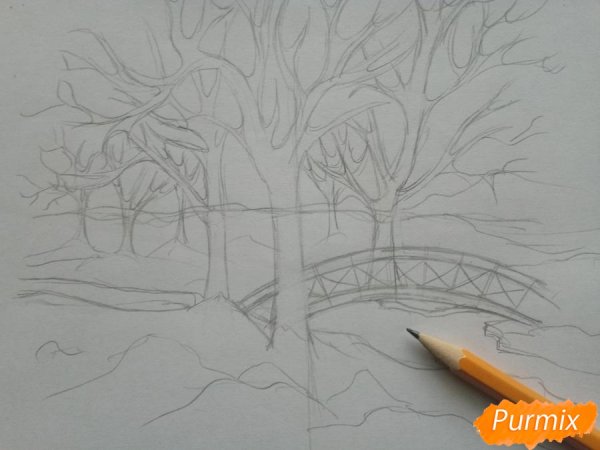 Рисунок осень карандашом