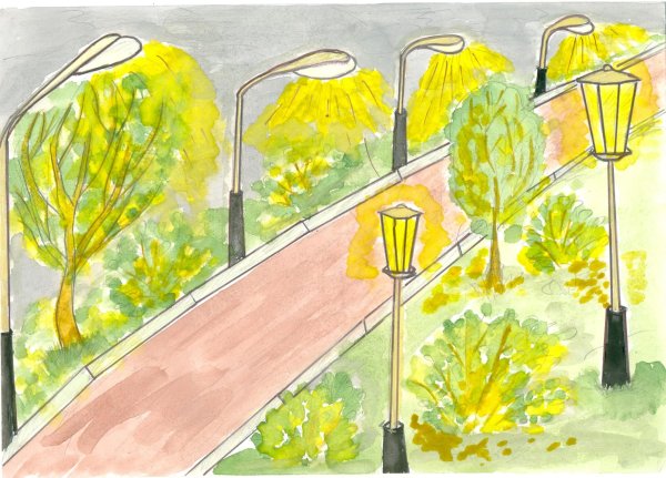 Осенний пейзаж карандашом