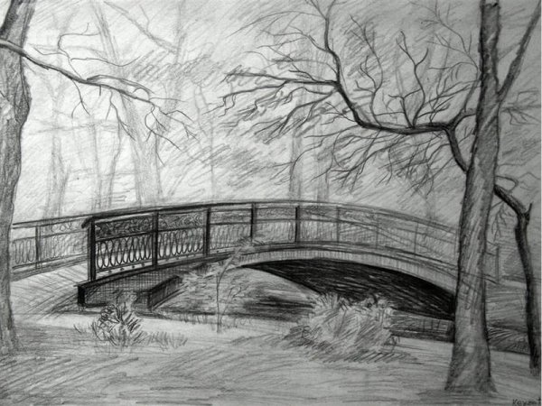 Пейзаж рисунок карандашом