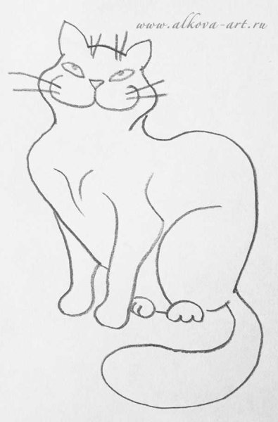 Кошечка сидячая контур