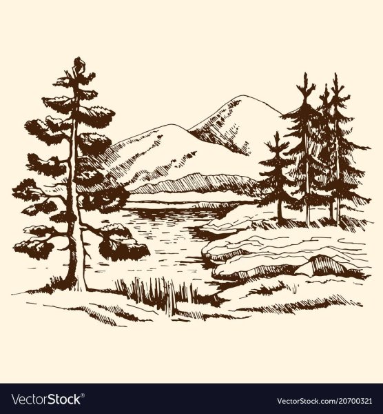 Выжигание горный пейзаж