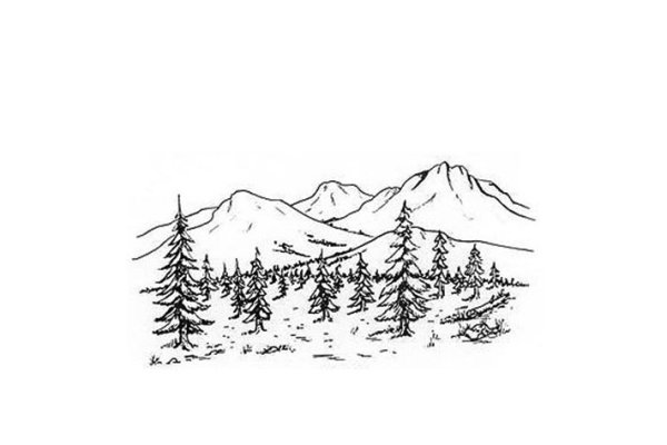 Горы и лес карандашом